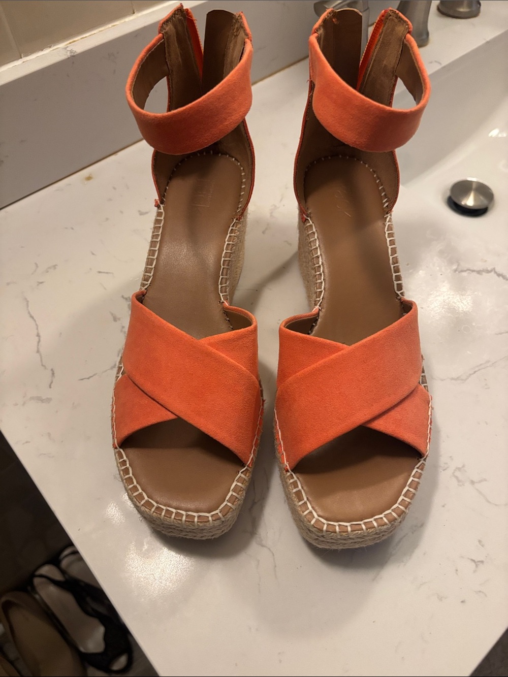 Nordstrom Orange Crisscross Espadrille Wedge Sandals